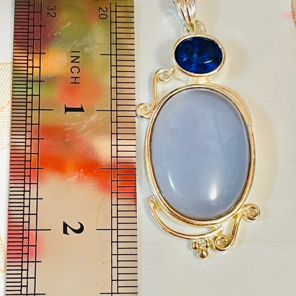 Silver Plate blue chalcedony Gemstone pendant - Picture 2 of 4